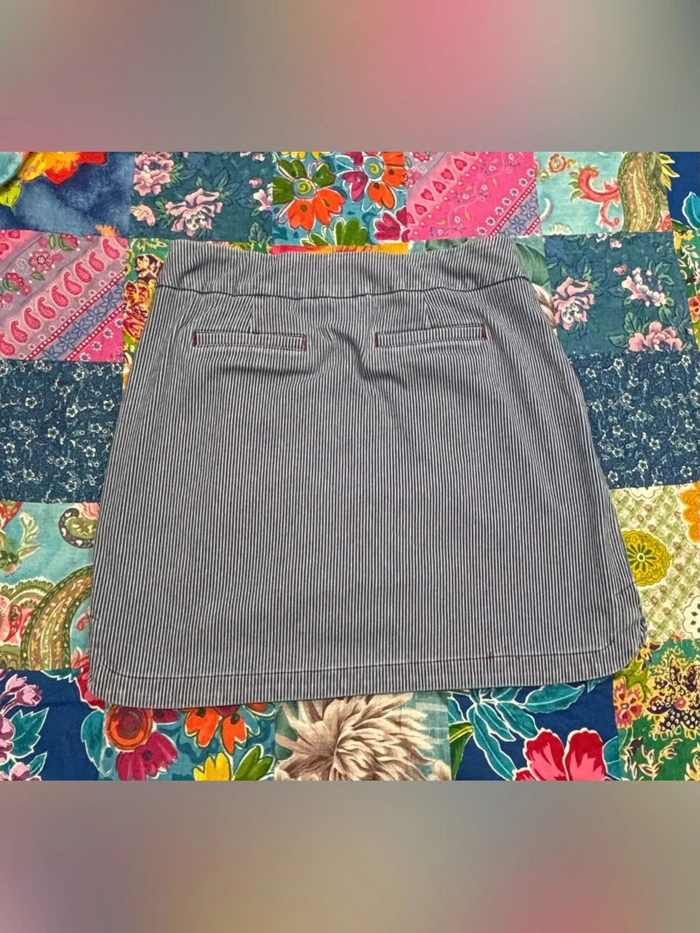 TRIBAL stretch denim SKIRT skirt SHORTS medium BLUE WHITE stripe MINI